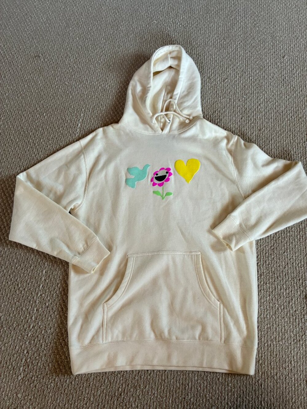 Pink Dolphin Hoodie Large Cream Graphic Pullover Sweatshirt Be Kind Flower READ